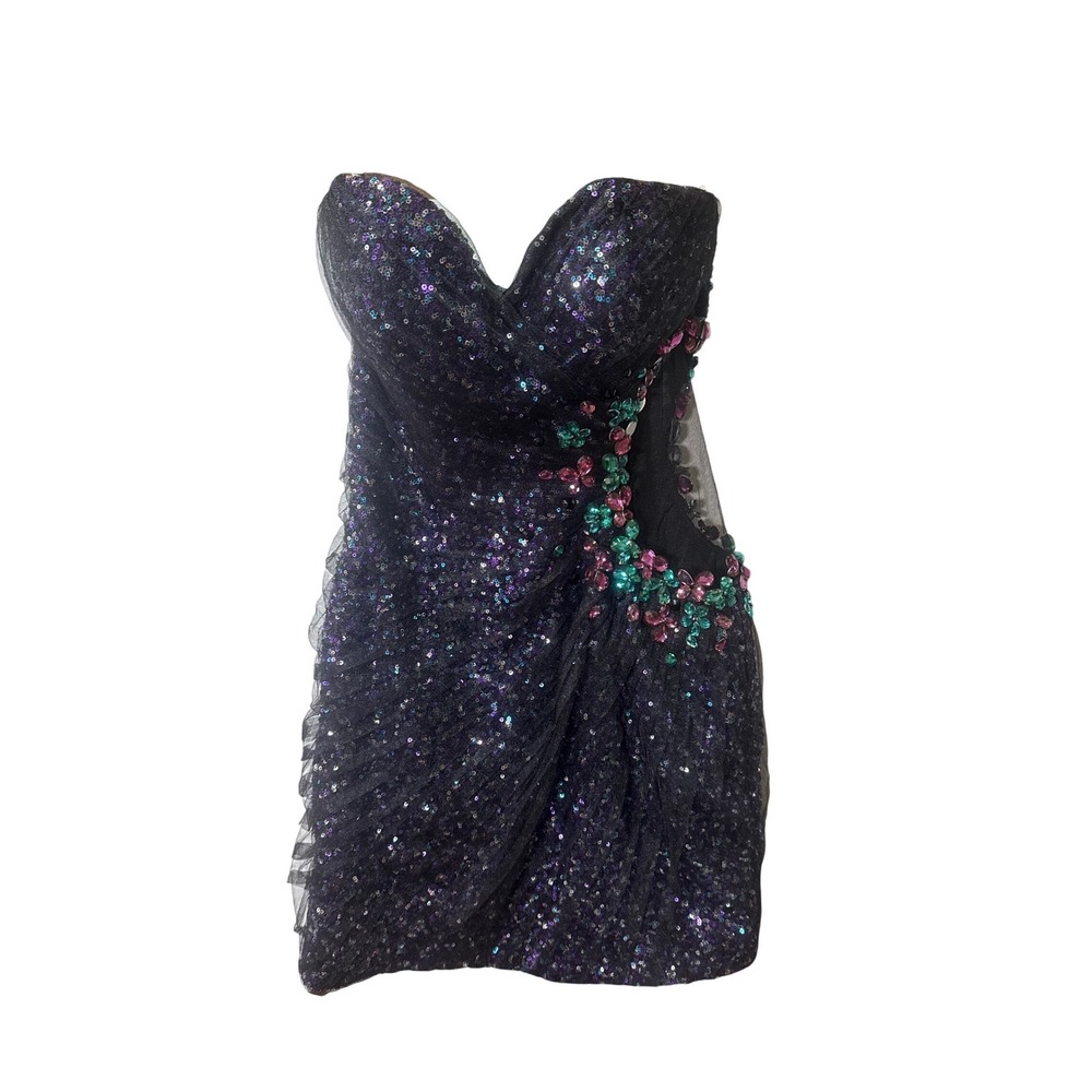 Kiss Kiss Sequin Vintage Homecoming/Prom Dress Gem Detail & Mesh Opening Sz 6 - Picture 2 of 8